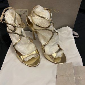 Gorgeous Jimmy Choo Gold Lang Leather Sandals